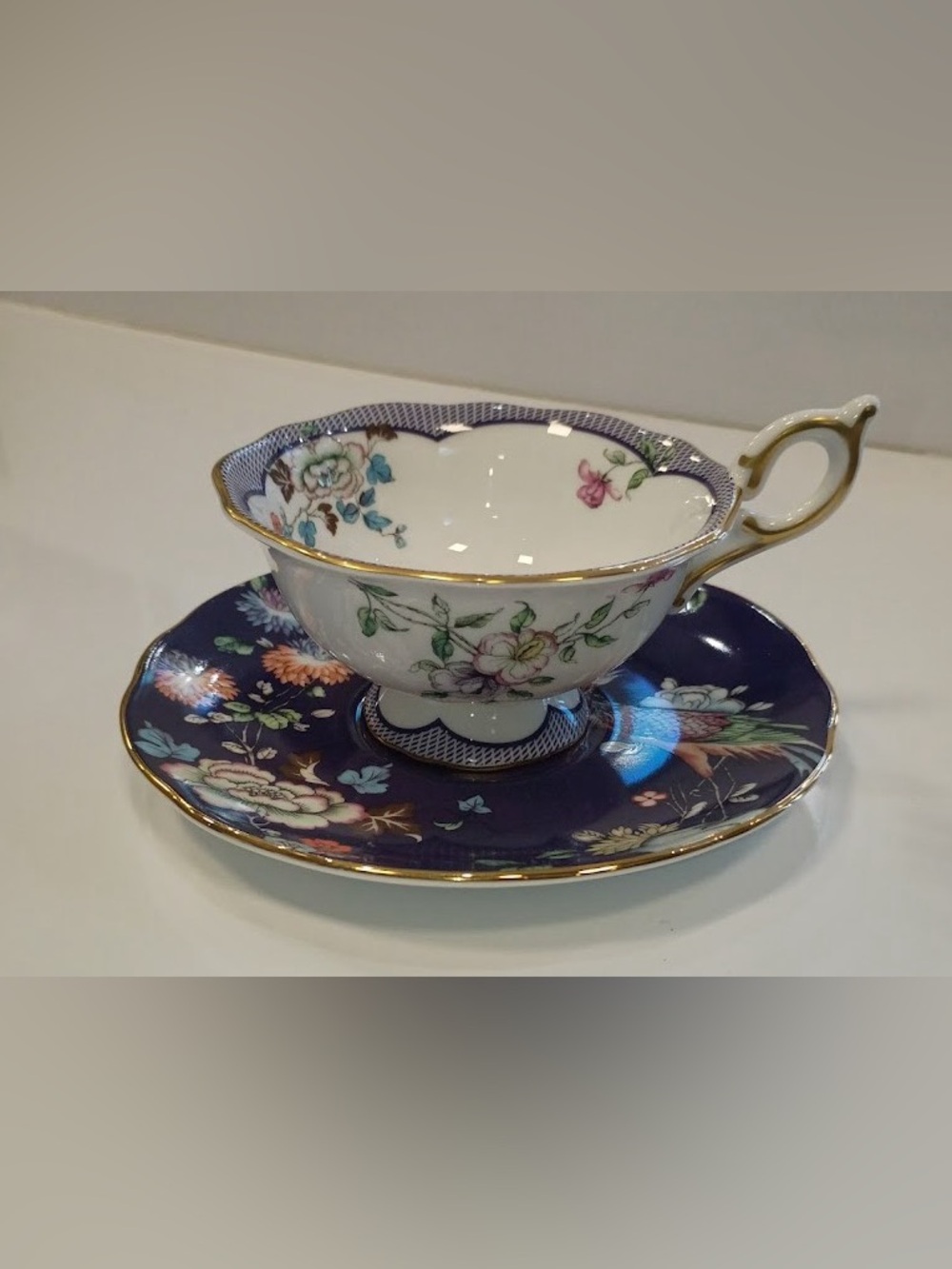 Wedgwood Wonderlust Midnight Crane Teacup & Saucer Set, 5oz, NEW